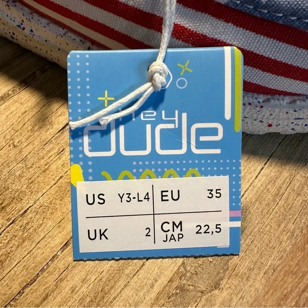 Hey Dude Wally Youth Patriotic Stars And Stripes Unisex Shoes Y3-L4 USA NWT